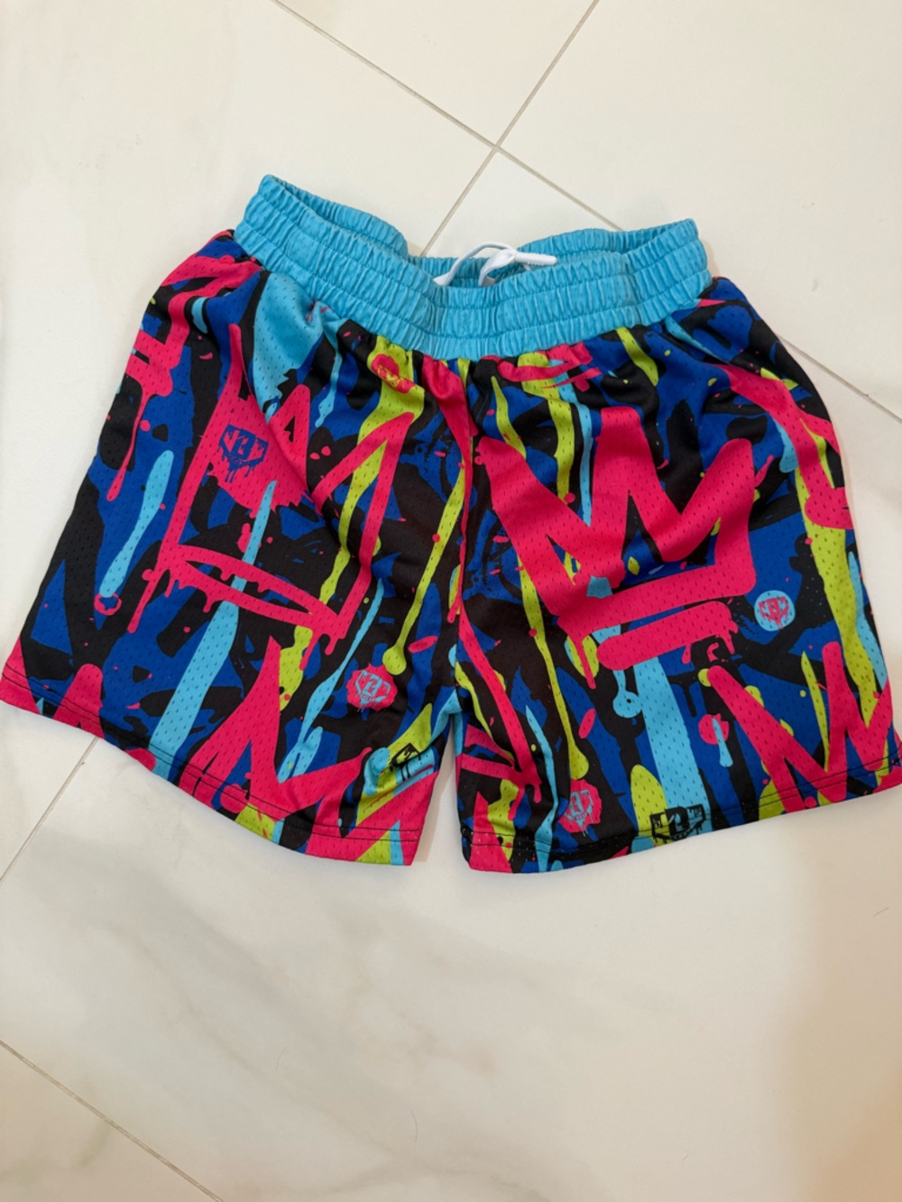 Vibrant Neon Graffiti Athletic Shorts - Multicolor